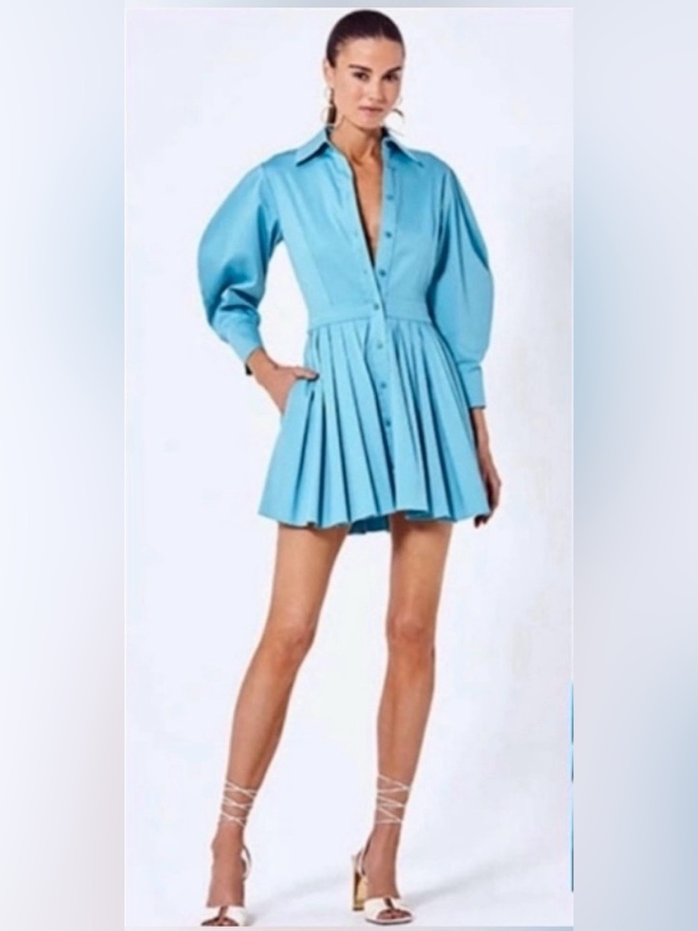 Alexis Mirielle Cerulean Blue Pleated Shirtdress Sz XS NWT